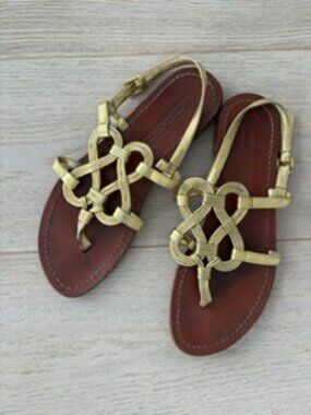Gold Celtic Infinity Knot Flat Sandals | Italian Leather | Size 7B